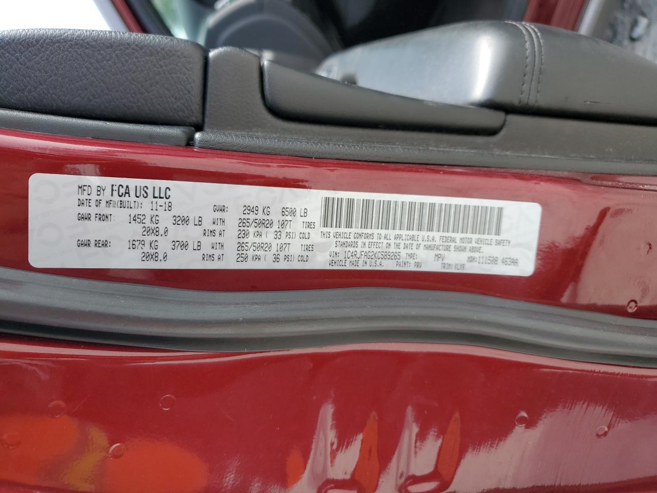 2019 Jeep Grand Cherokee Laredo VIN: 1C4RJFAG2KC589265 Lot: 86123305