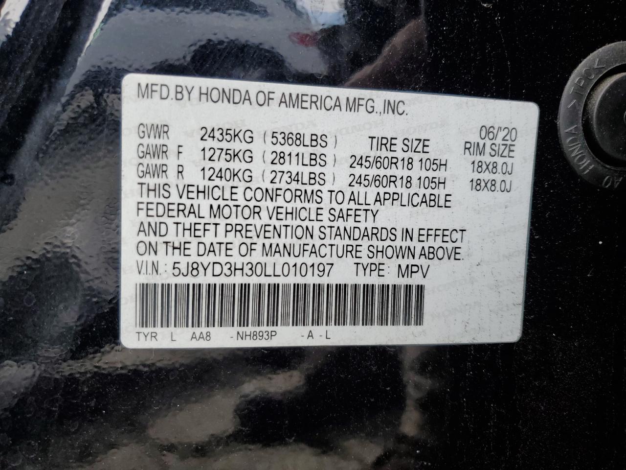 2020 Acura Mdx VIN: 5J8YD3H30LL010197 Lot: 82316965
