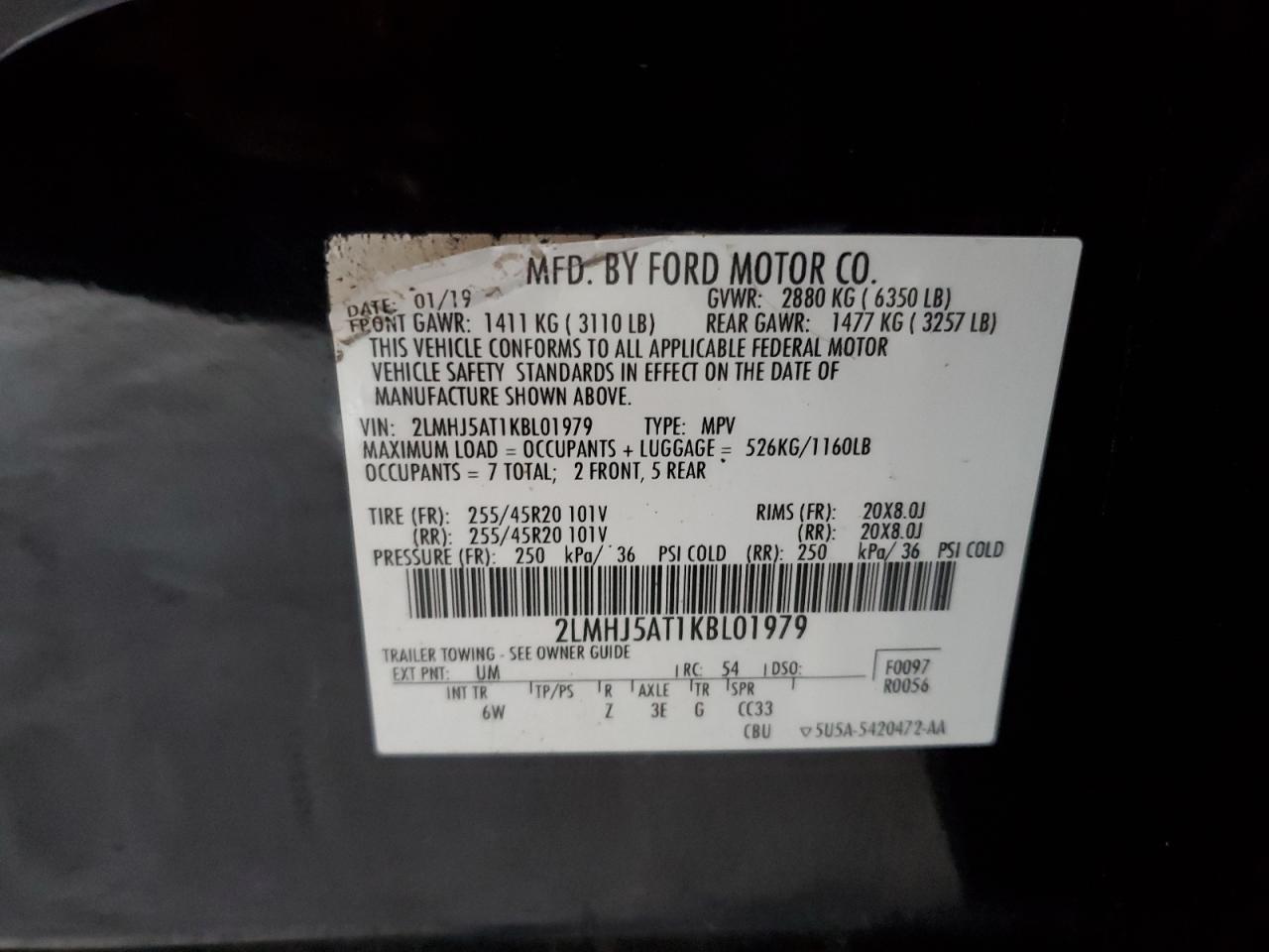 2019 Lincoln Mkt VIN: 2LMHJ5AT1KBL01979 Lot: 87437945