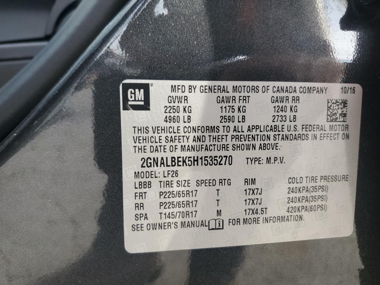 2017 Chevrolet Equinox Ls VIN: 2GNALBEK5H1535270 Lot: 86310825