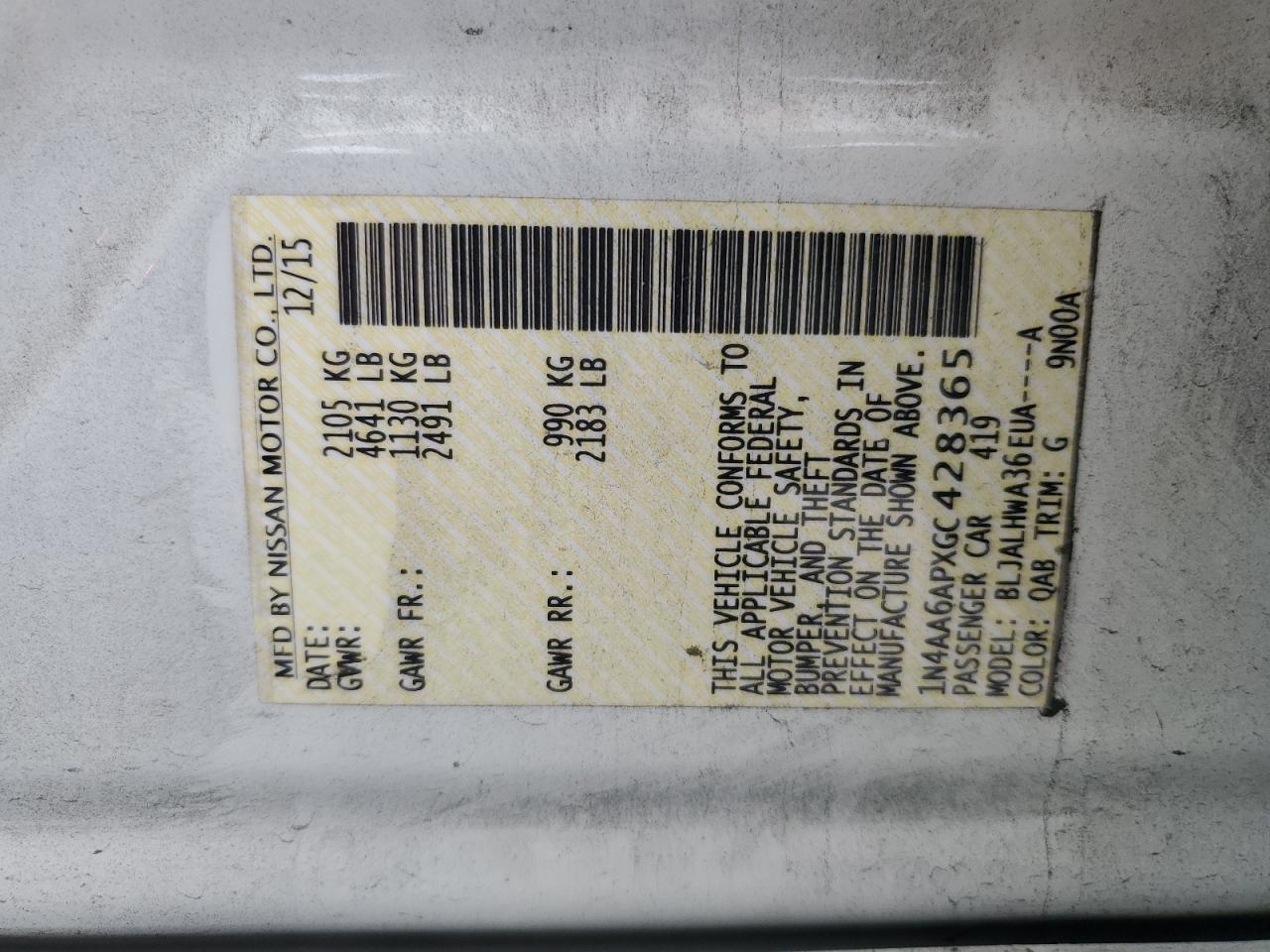 2016 Nissan Maxima 3.5S VIN: 1N4AA6APXGC428365 Lot: 90409295