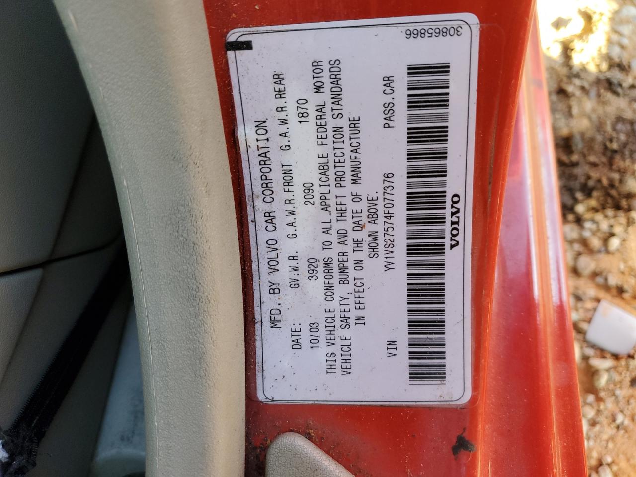 2004 Volvo S40 1.9T VIN: YV1VS27574F077376 Lot: 86545505