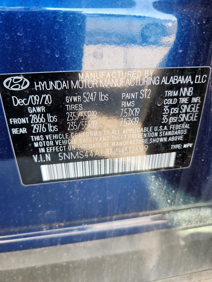 2021 Hyundai Santa Fe Limited VIN: 5NMS44AL8MH312599 Lot: 84061305