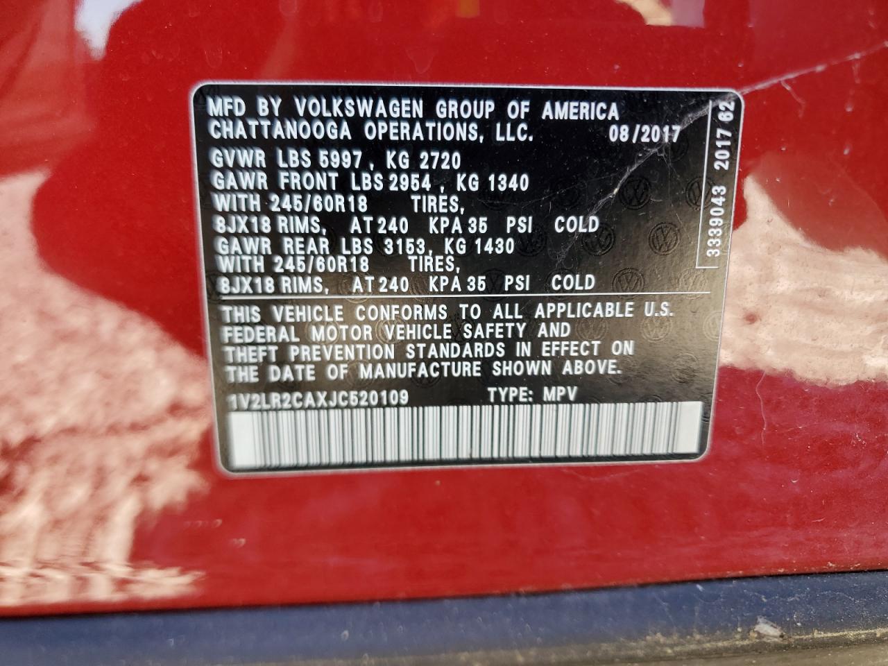 2018 Volkswagen Atlas Se VIN: 1V2LR2CAXJC520109 Lot: 86144495