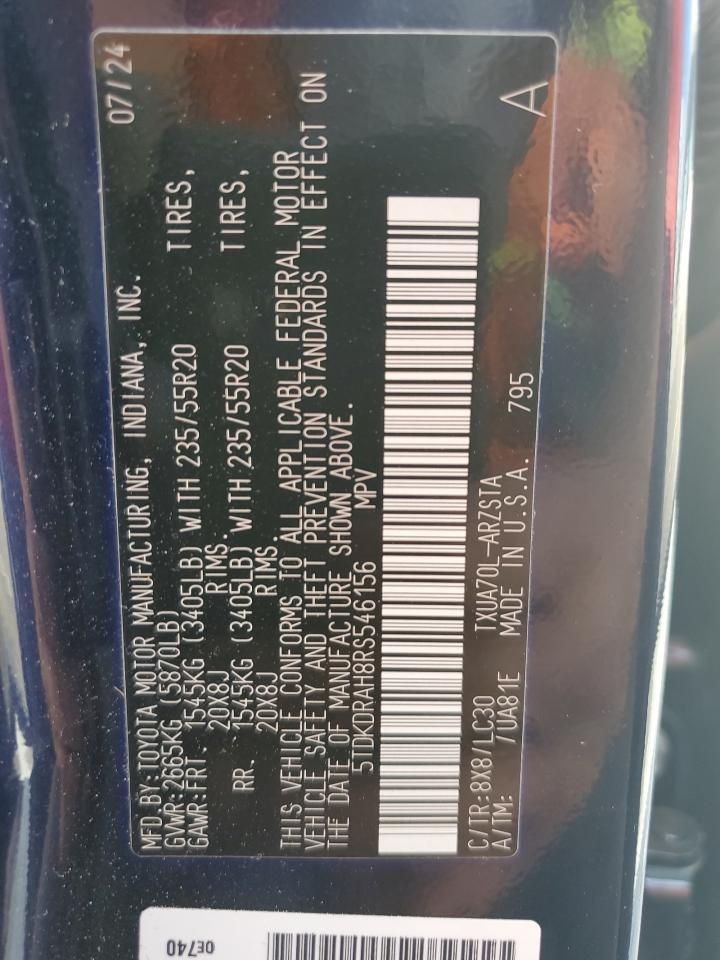 2024 Toyota Highlander Le VIN: 5TDKDRAH8RS546156 Lot: 82252025