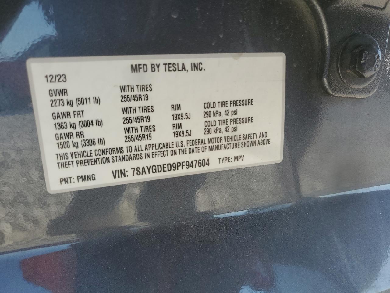 2023 Tesla Model Y VIN: 7SAYGDED9PF947604 Lot: 82488515