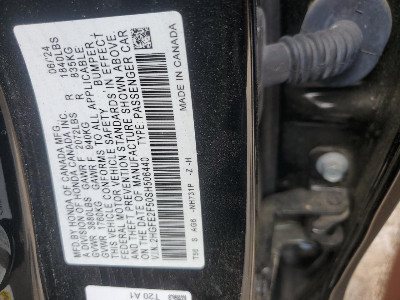 2025 Honda Civic Sport VIN: 2HGFE2F50SH506440 Lot: 85535595