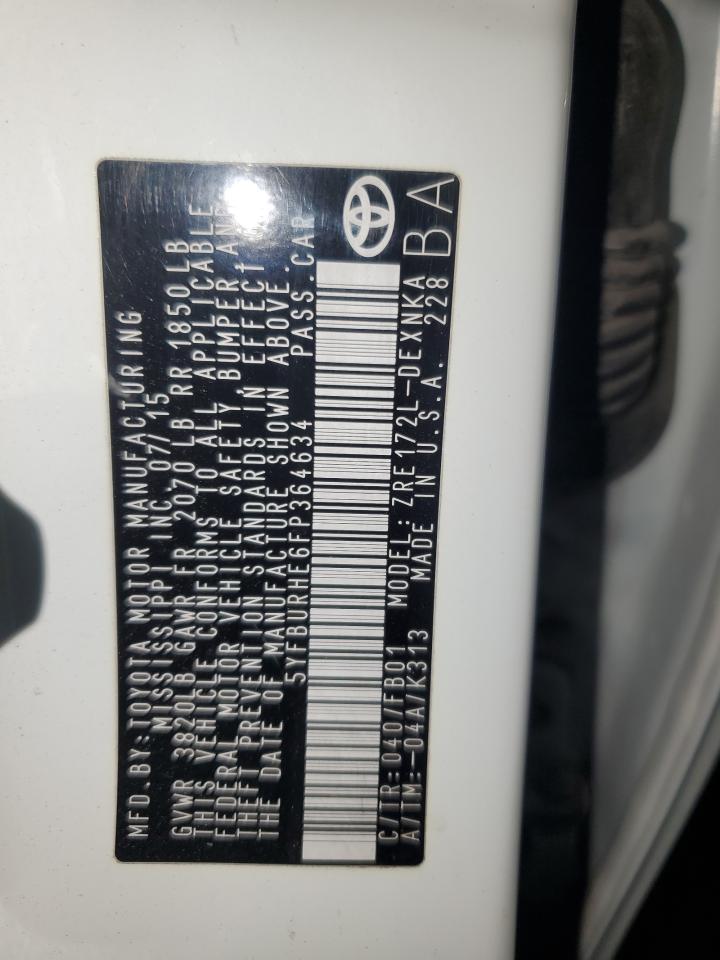 2015 Toyota Corolla L VIN: 5YFBURHE6FP364634 Lot: 86730285