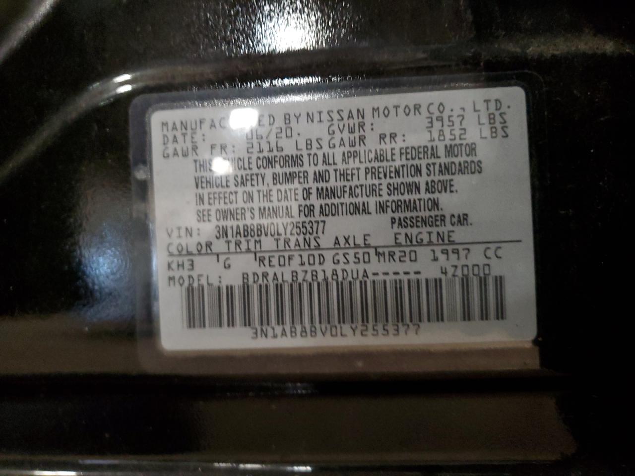 2020 Nissan Sentra S VIN: 3N1AB8BV0LY255377 Lot: 85287075