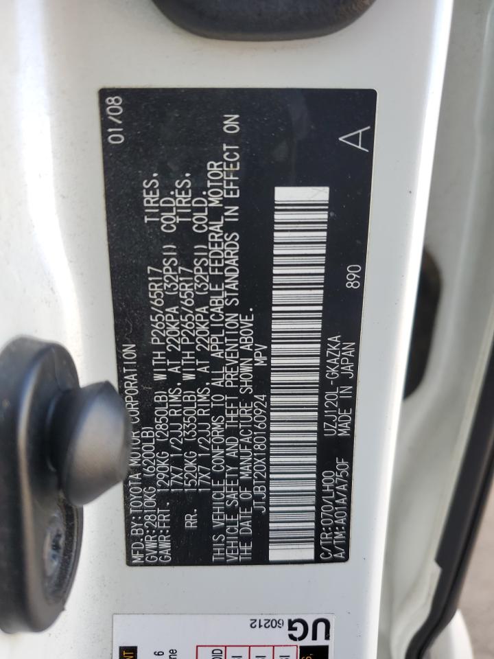 2008 Lexus Gx 470 VIN: JTJBT20X180160924 Lot: 89513745