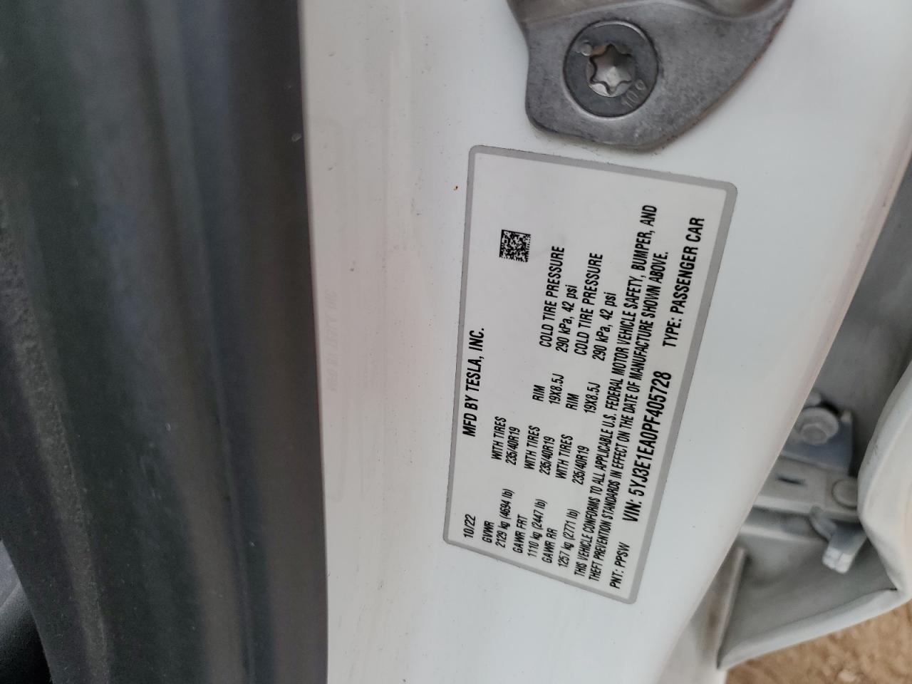 2023 Tesla Model 3 VIN: 5YJ3E1EA0PF405728 Lot: 85925735