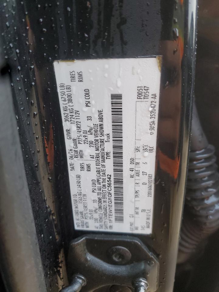 2016 Ford F150 Supercrew VIN: 1FTEW1EGXGFC56542 Lot: 90091095