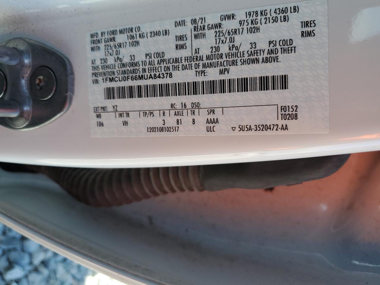 2021 Ford Escape S VIN: 1FMCU0F66MUA84378 Lot: 90815325