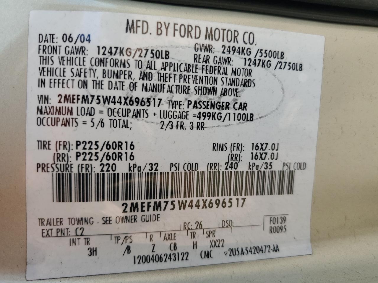 2004 Mercury Grand Marquis Ls VIN: 2MEFM75W44X696517 Lot: 82404275