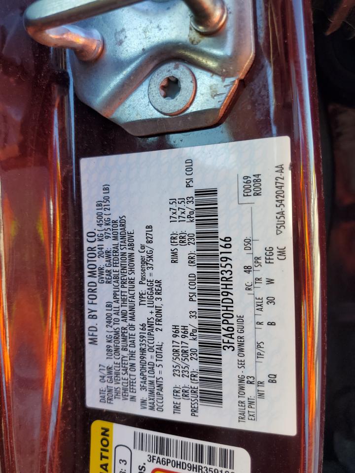 2017 Ford Fusion Se VIN: 3FA6P0HD9HR359166 Lot: 82689335