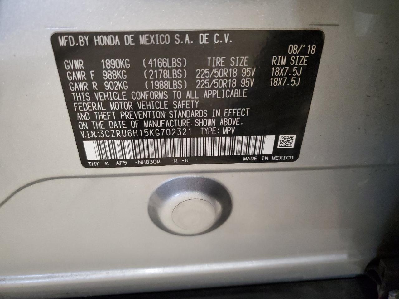 2019 Honda Hr-V Sport VIN: 3CZRU6H15KG702321 Lot: 90540795