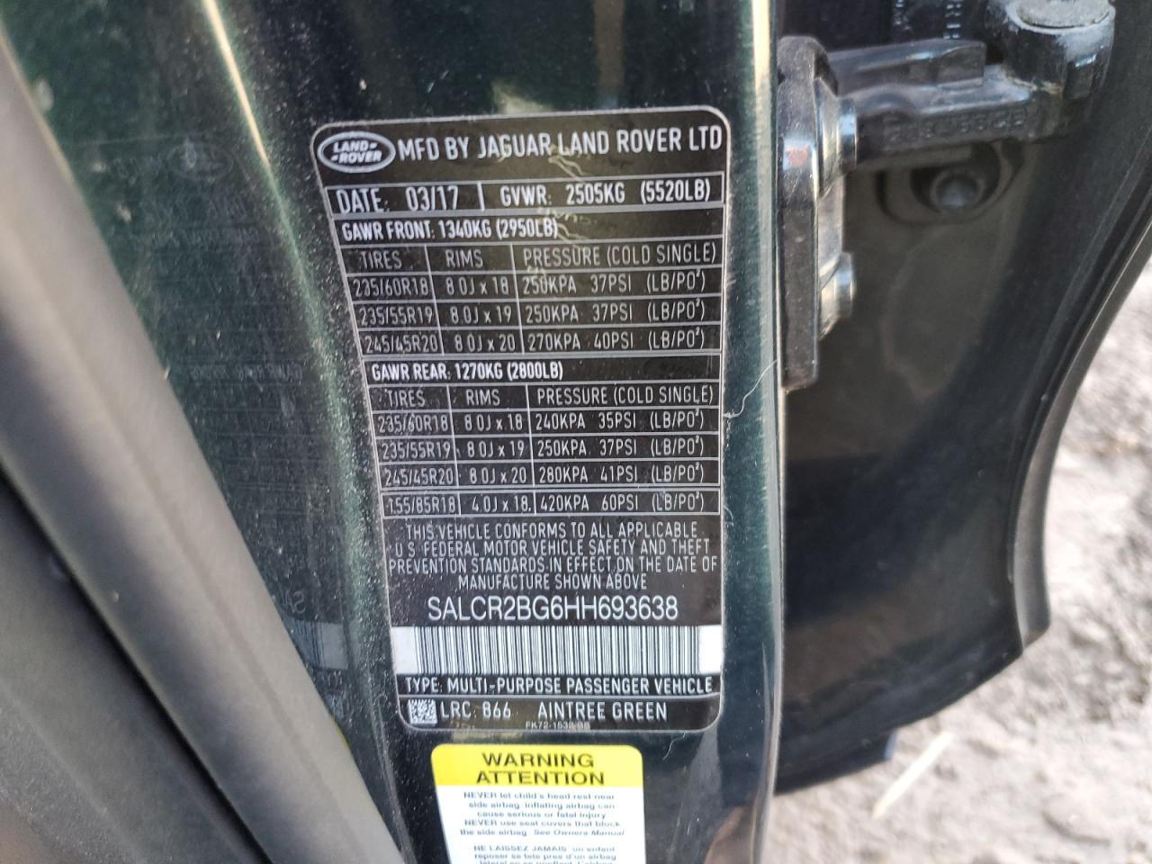 2017 Land Rover Discovery Sport Hse VIN: SALCR2BG6HH693638 Lot: 85592665