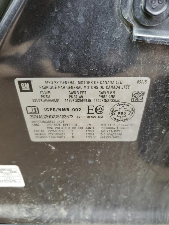 2016 Chevrolet Equinox Lt VIN: 2GNALCEKXG6133672 Lot: 84810505