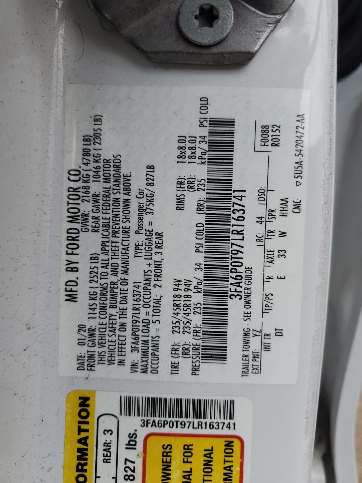 2020 Ford Fusion Se VIN: 3FA6P0T97LR163741 Lot: 82763175