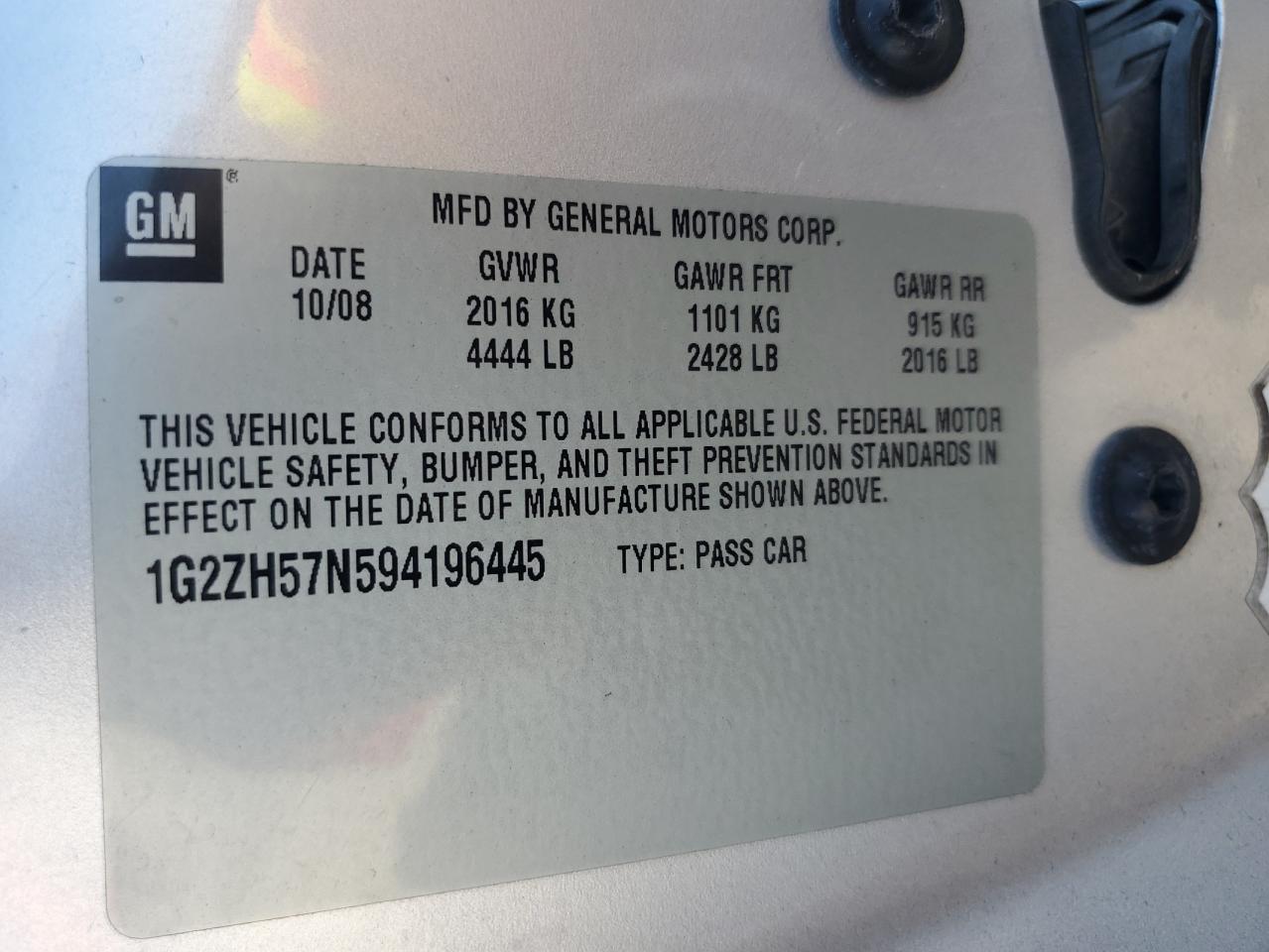 2009 Pontiac G6 Gt VIN: 1G2ZH57N594196445 Lot: 82456565