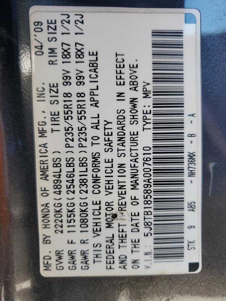 2009 Acura Rdx Technology VIN: 5J8TB18589A007610 Lot: 85516265