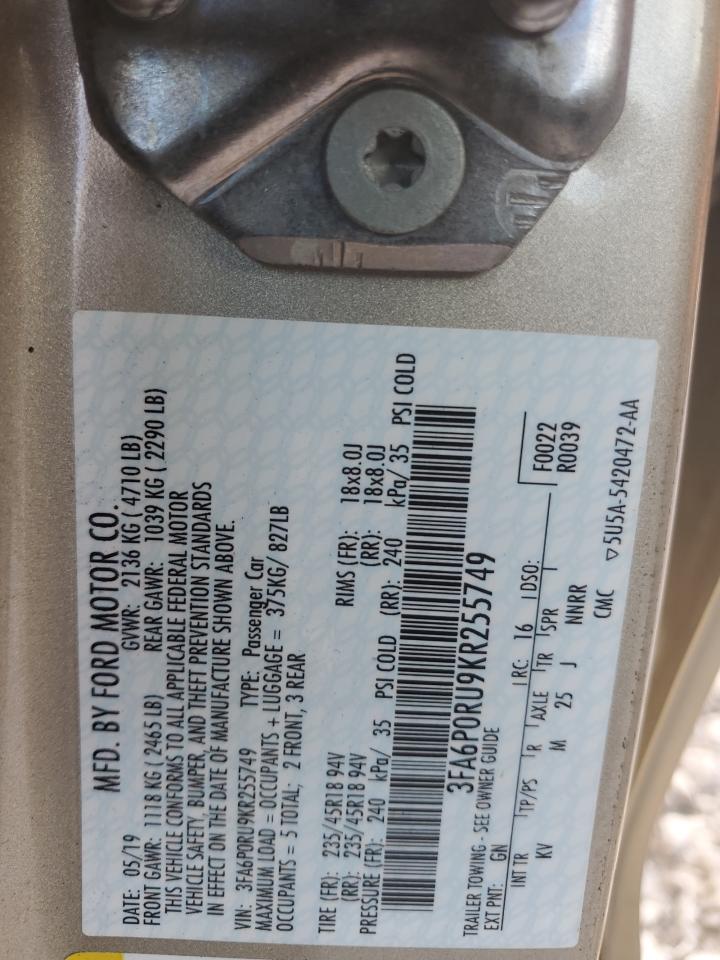 2019 Ford Fusion Titanium VIN: 3FA6P0RU9KR255749 Lot: 85762355