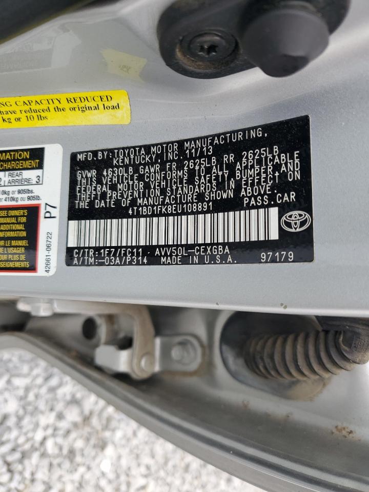 2014 Toyota Camry Hybrid VIN: 4T1BD1FK8EU108891 Lot: 82552275