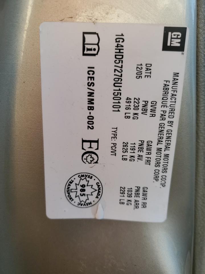2006 Buick Lucerne Cxl VIN: 1G4HD57276U150101 Lot: 84802245