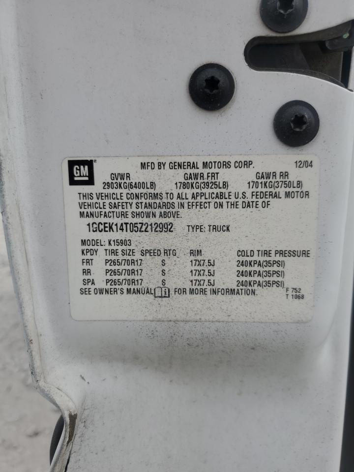 2005 Chevrolet Silverado K1500 VIN: 1GCEK14T05Z212992 Lot: 87062015