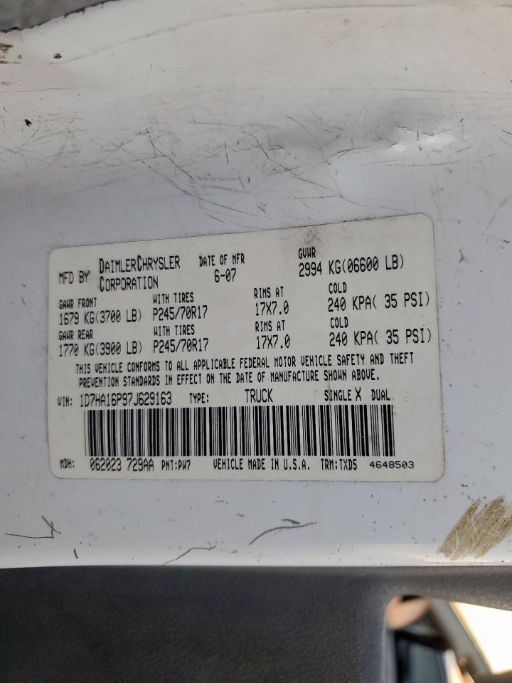 2007 Dodge Ram 1500 St VIN: 1D7HA16P97J629163 Lot: 85715475