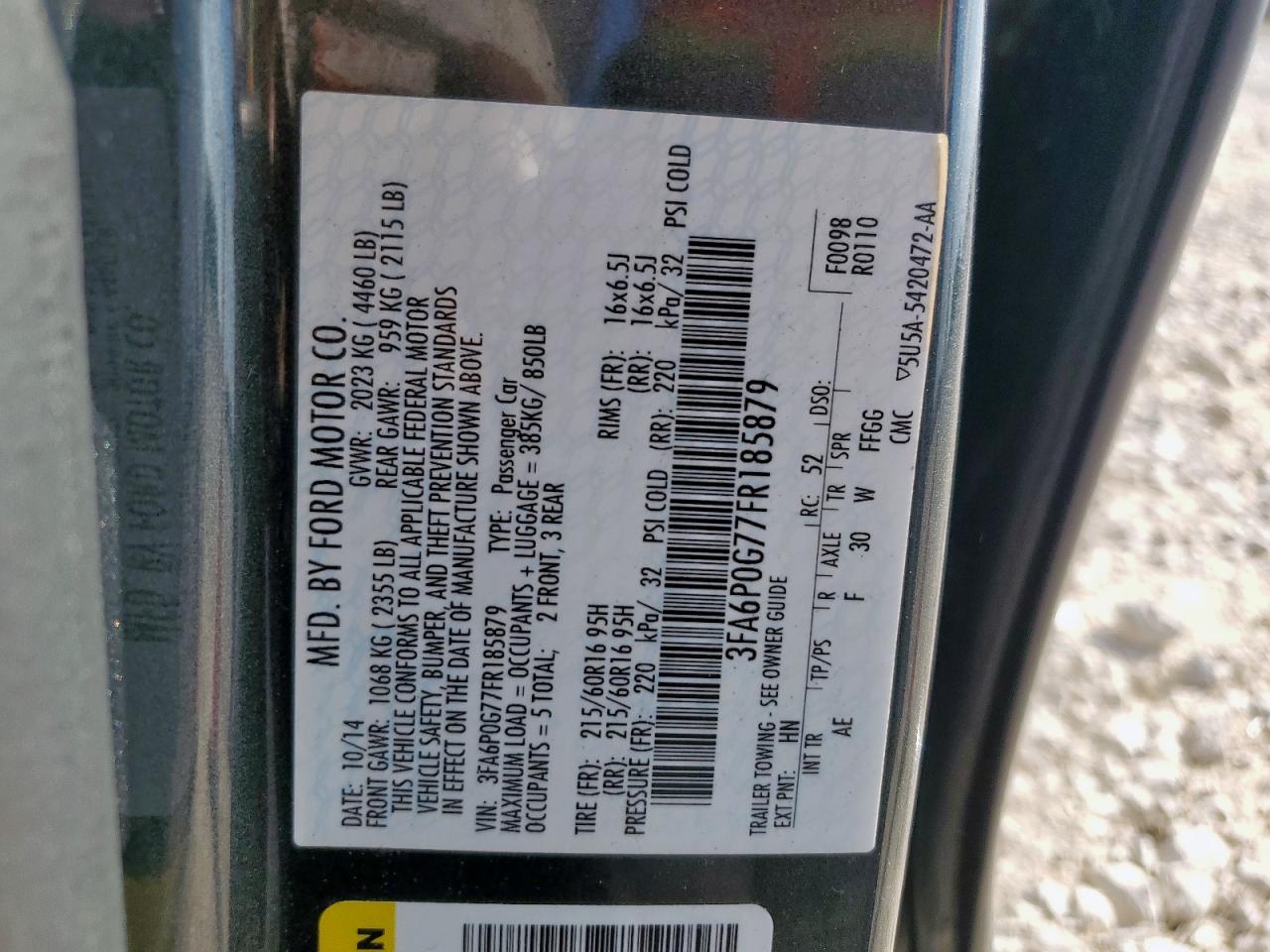 2015 Ford Fusion S VIN: 3FA6P0G77FR185879 Lot: 90232065