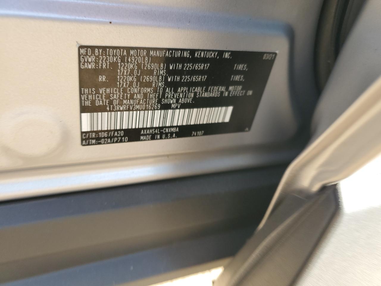 2021 Toyota Rav4 Xle VIN: 4T3RWRFV3MU016269 Lot: 84951355