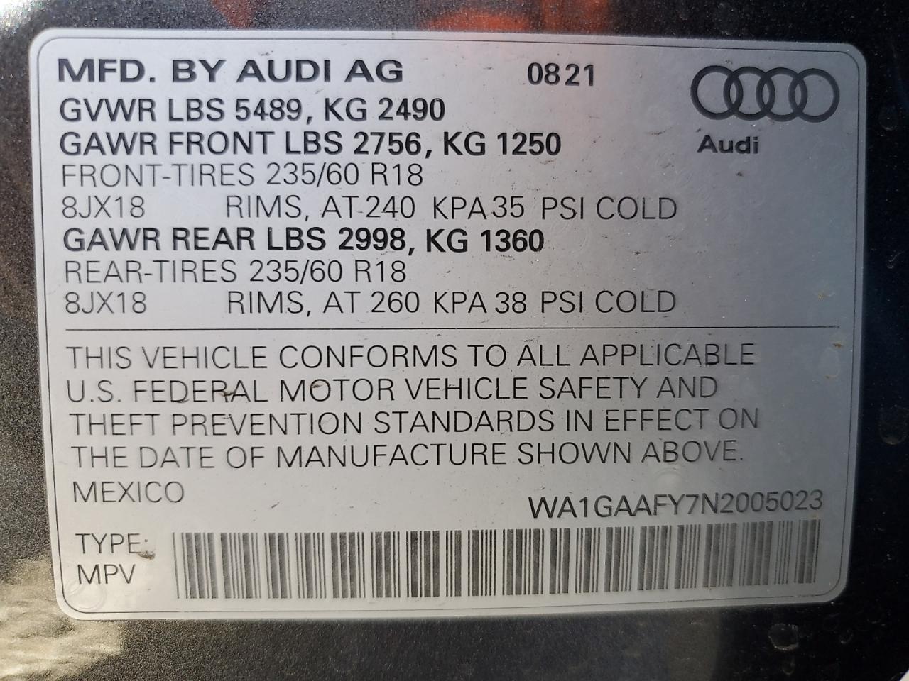 2022 Audi Q5 Premium 45 VIN: WA1GAAFY7N2005023 Lot: 87487385