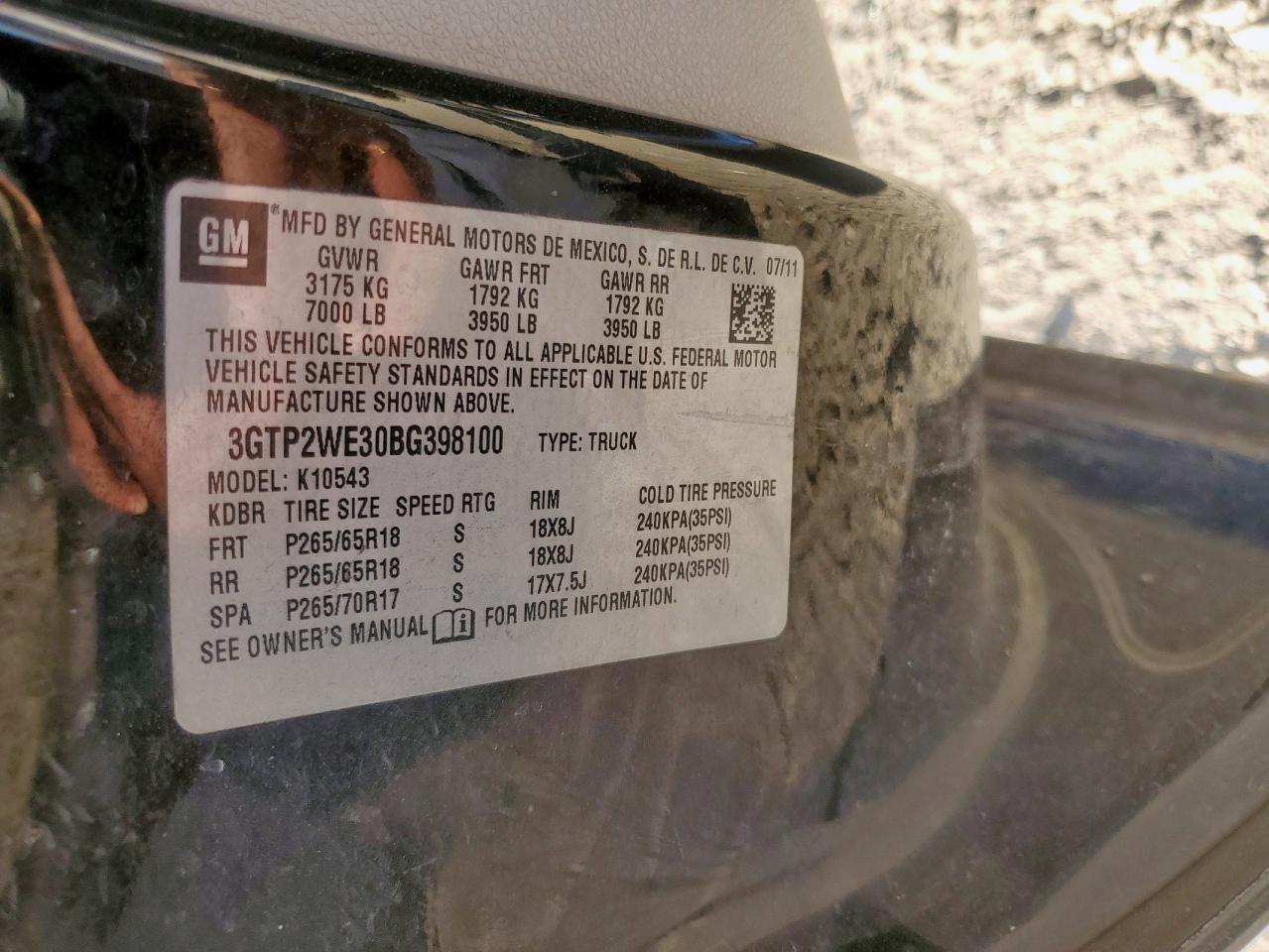 2011 GMC Sierra K1500 Slt VIN: 3GTP2WE30BG398100 Lot: 82204295