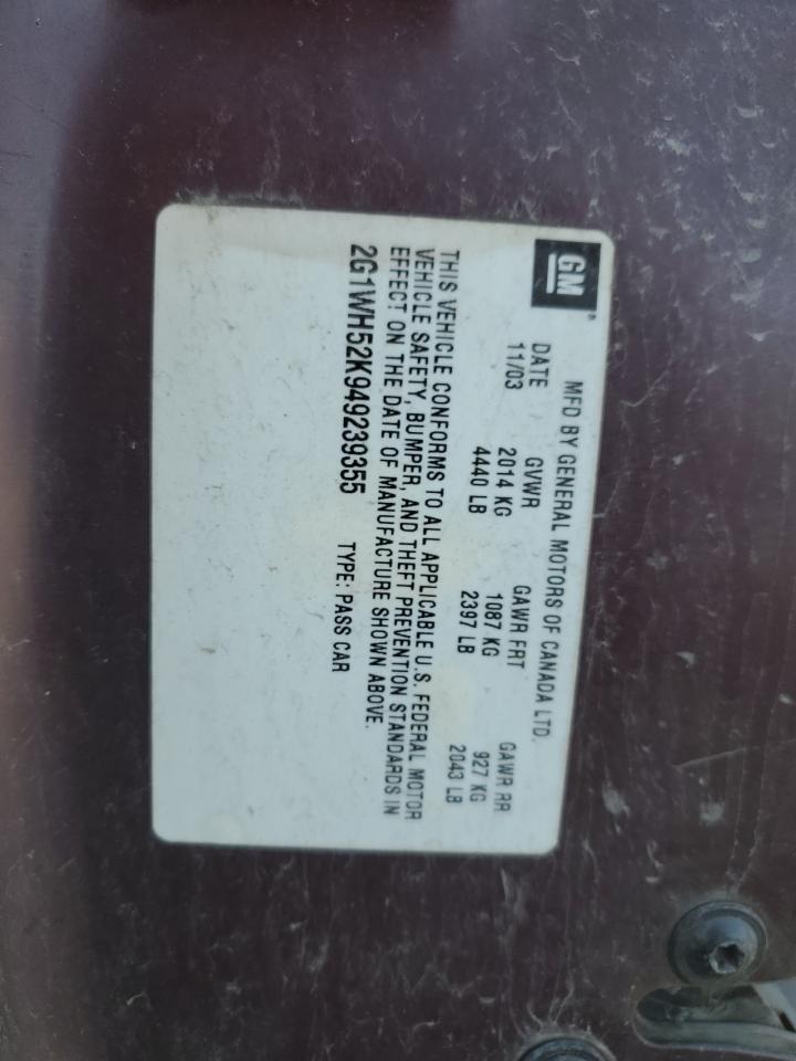 2004 Chevrolet Impala Ls VIN: 2G1WH52K949239355 Lot: 86832085