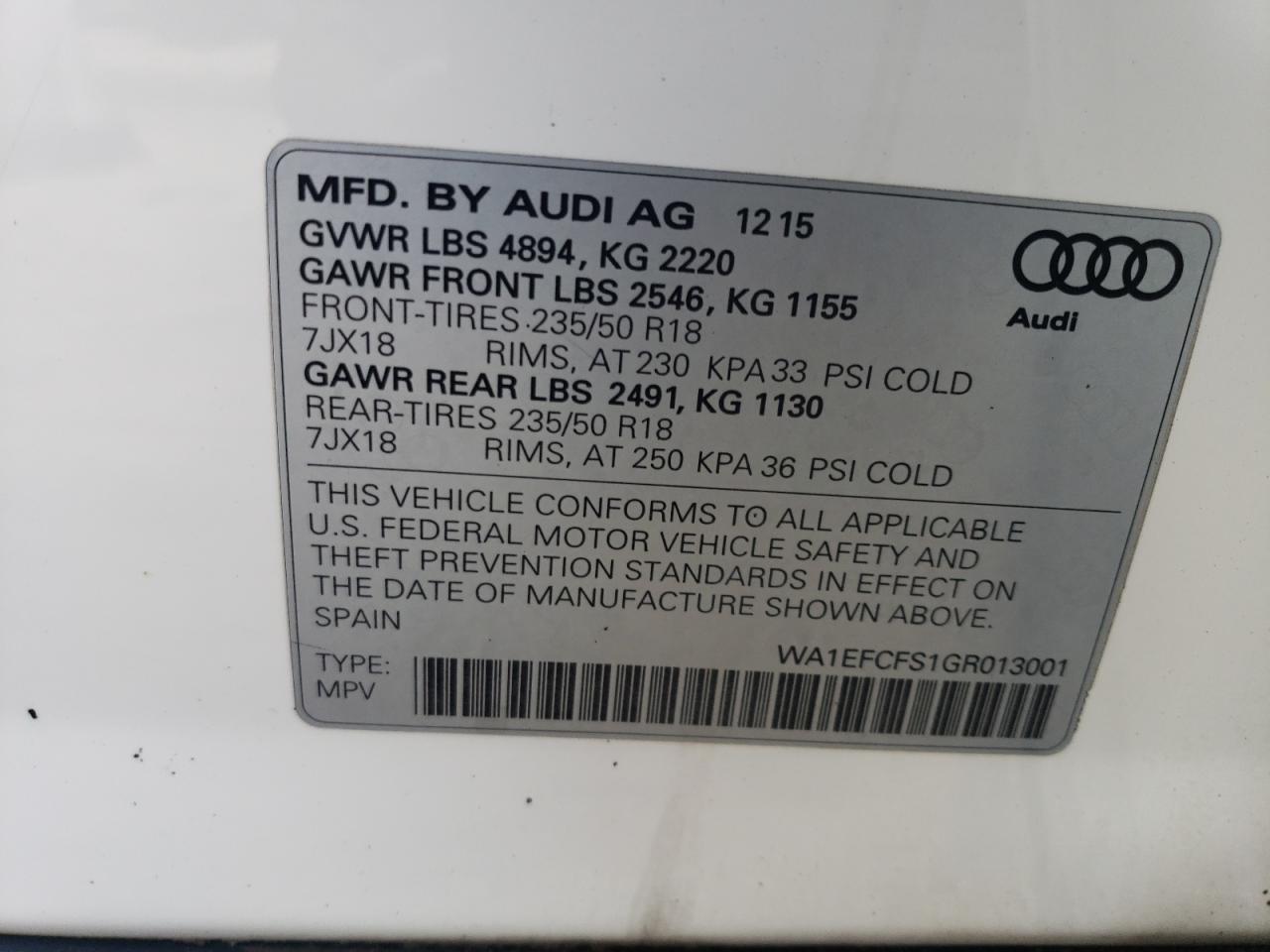 2016 Audi Q3 Premium Plus VIN: WA1EFCFS1GR013001 Lot: 84905545