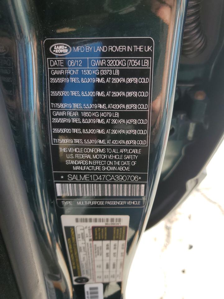 2012 Land Rover Range Rover Hse VIN: SALME1D47CA390706 Lot: 90849995