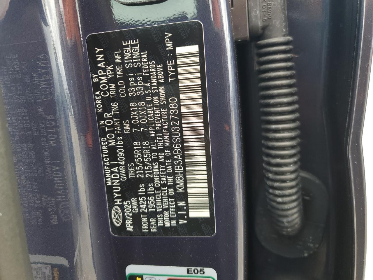 2025 Hyundai Kona Sel VIN: KM8HB3AB6SU327380 Lot: 84400595