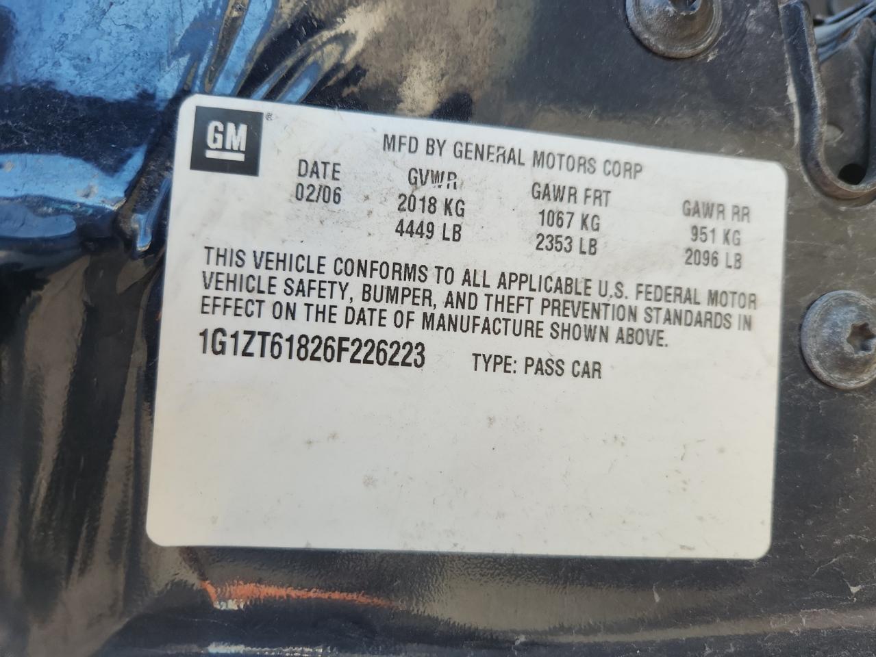 2006 Chevrolet Malibu Maxx Lt VIN: 1G1ZT61826F226223 Lot: 86264415