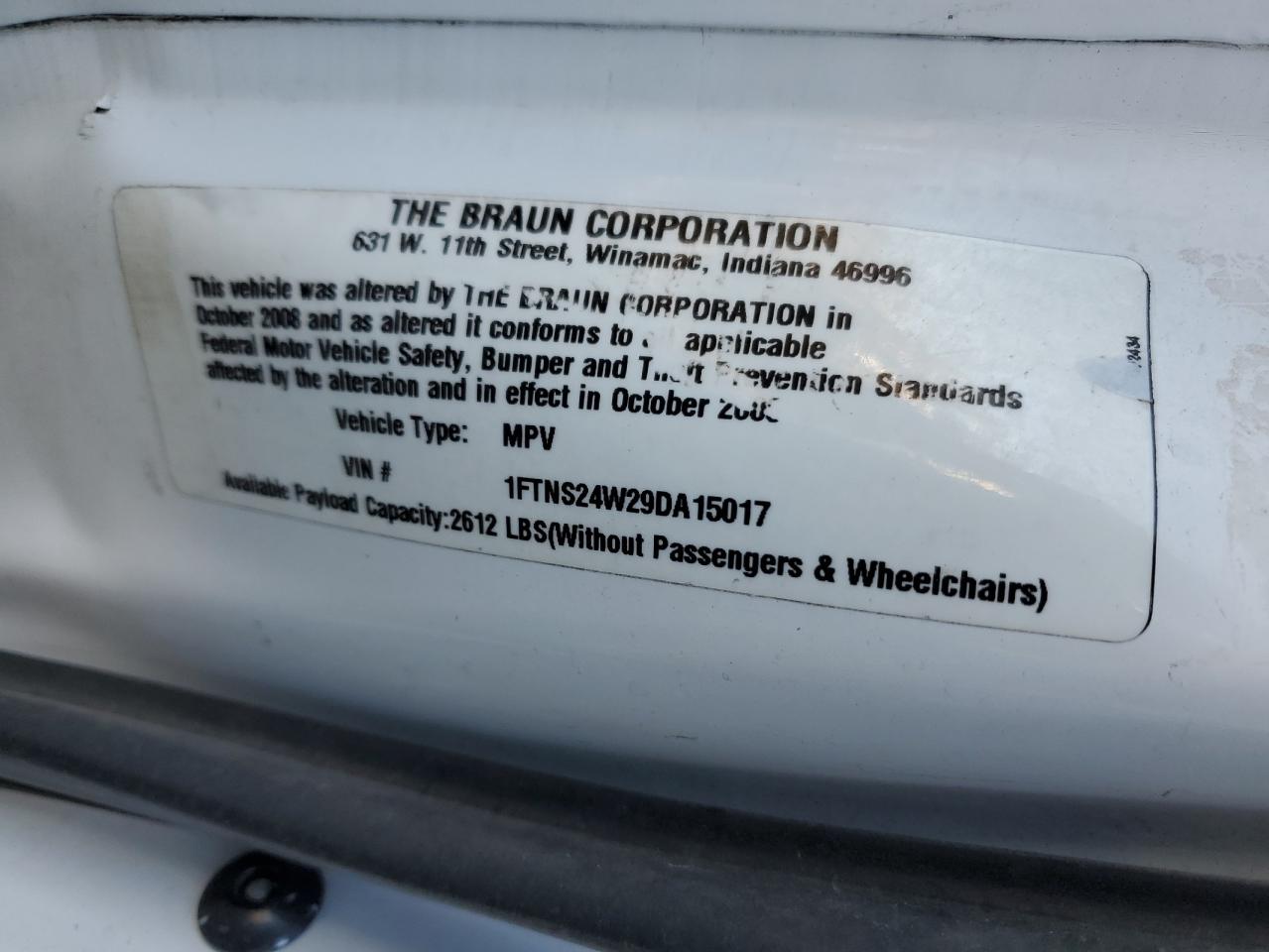 2009 Ford Econoline E250 Van VIN: 1FTNS24W29DA15017 Lot: 87276335