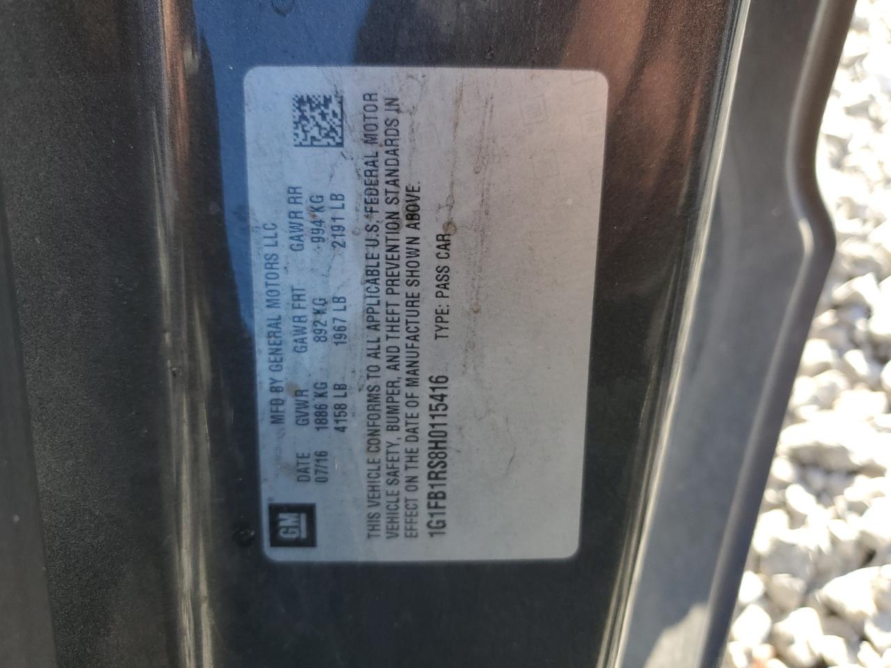 2017 Chevrolet Camaro Lt VIN: 1G1FB1RS8H0115416 Lot: 86863465