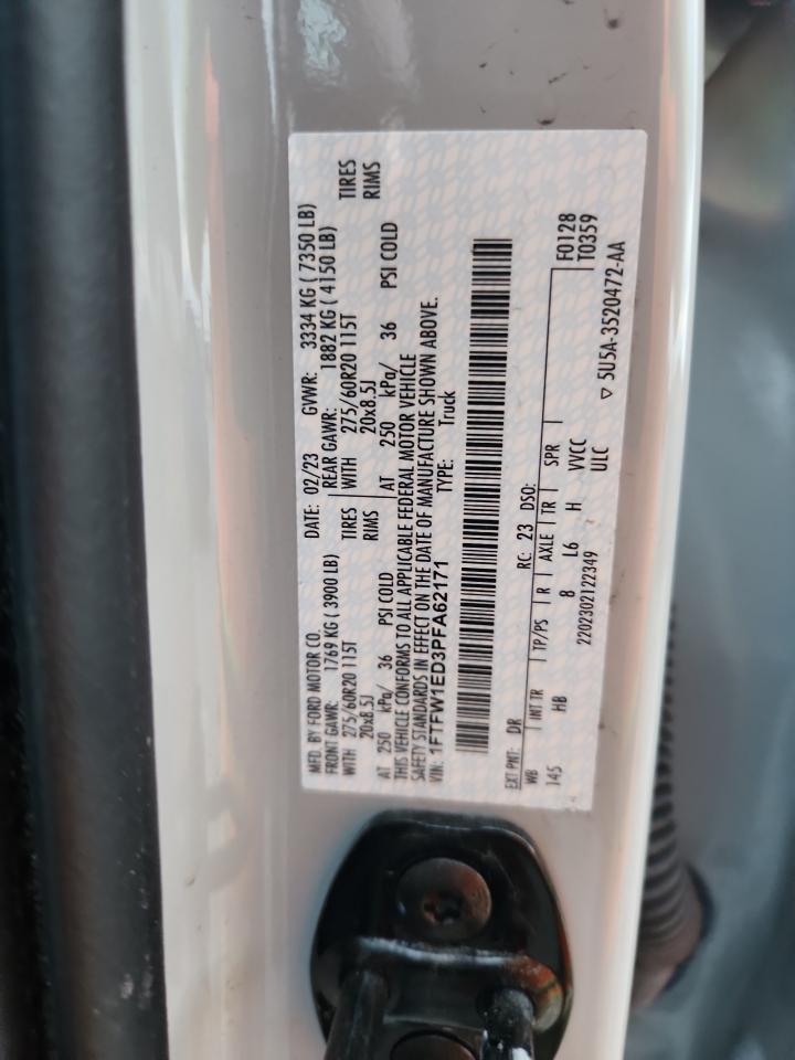 2023 Ford F150 Supercrew VIN: 1FTFW1ED3PFA62171 Lot: 89639795
