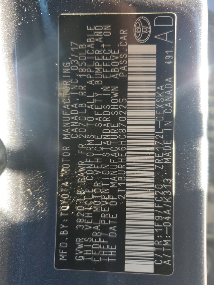 2017 Toyota Corolla L VIN: 2T1BURHE6HC870225 Lot: 84903305