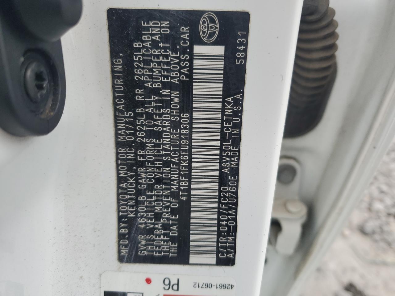 2015 Toyota Camry Le VIN: 4T1BF1FK6FU918306 Lot: 90598635