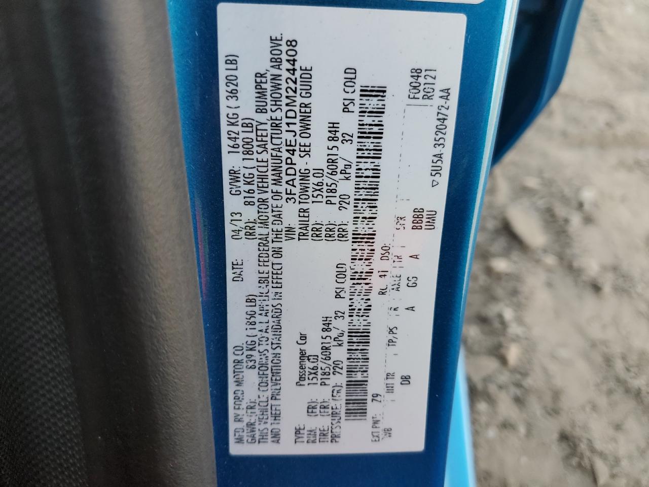 2013 Ford Fiesta Se VIN: 3FADP4EJ1DM224408 Lot: 85138995