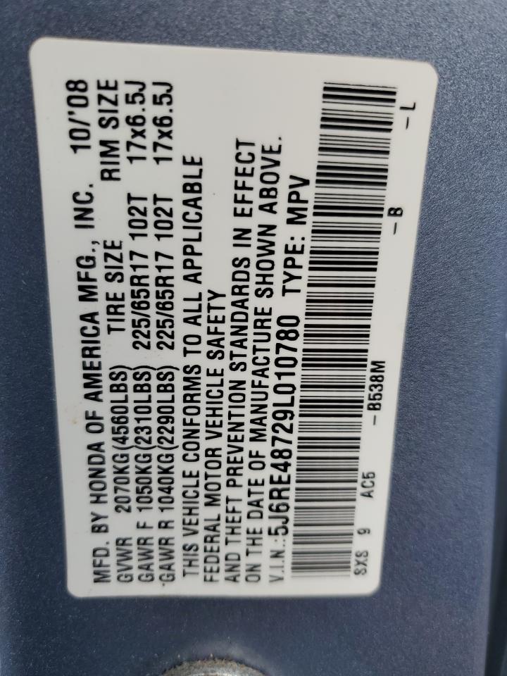 2009 Honda Cr-V Exl VIN: 5J6RE48729L010780 Lot: 82477295