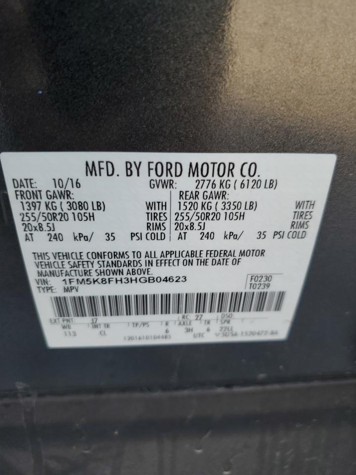 2017 Ford Explorer Limited VIN: 1FM5K8FH3HGB04623 Lot: 82253915