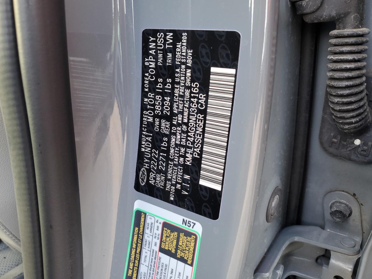 2022 Hyundai Elantra Limited VIN: KMHLP4AG9NU364165 Lot: 90819205