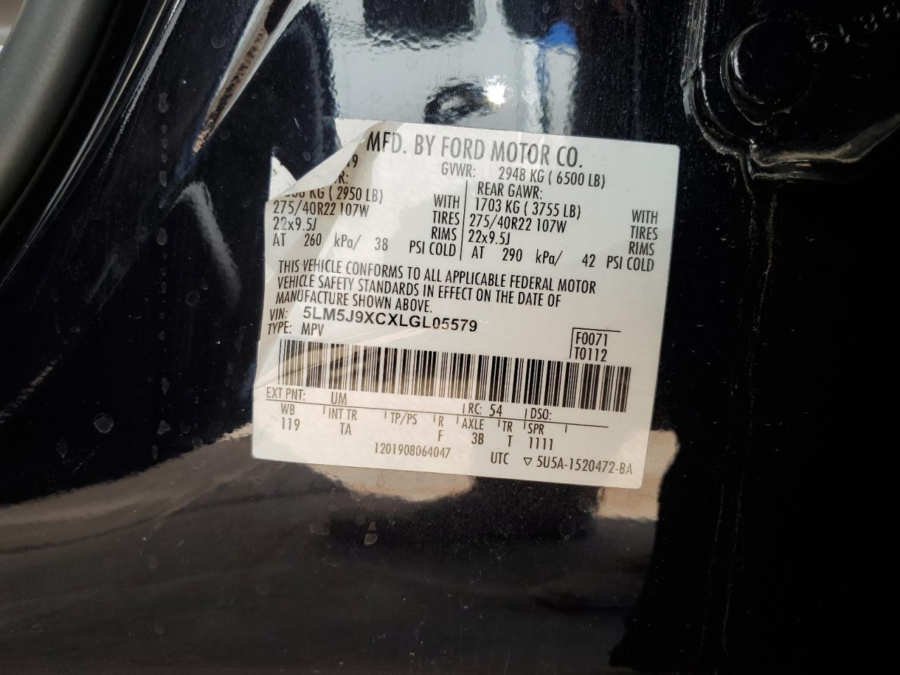 2020 Lincoln Aviator Black Label VIN: 5LM5J9XCXLGL05579 Lot: 87195395