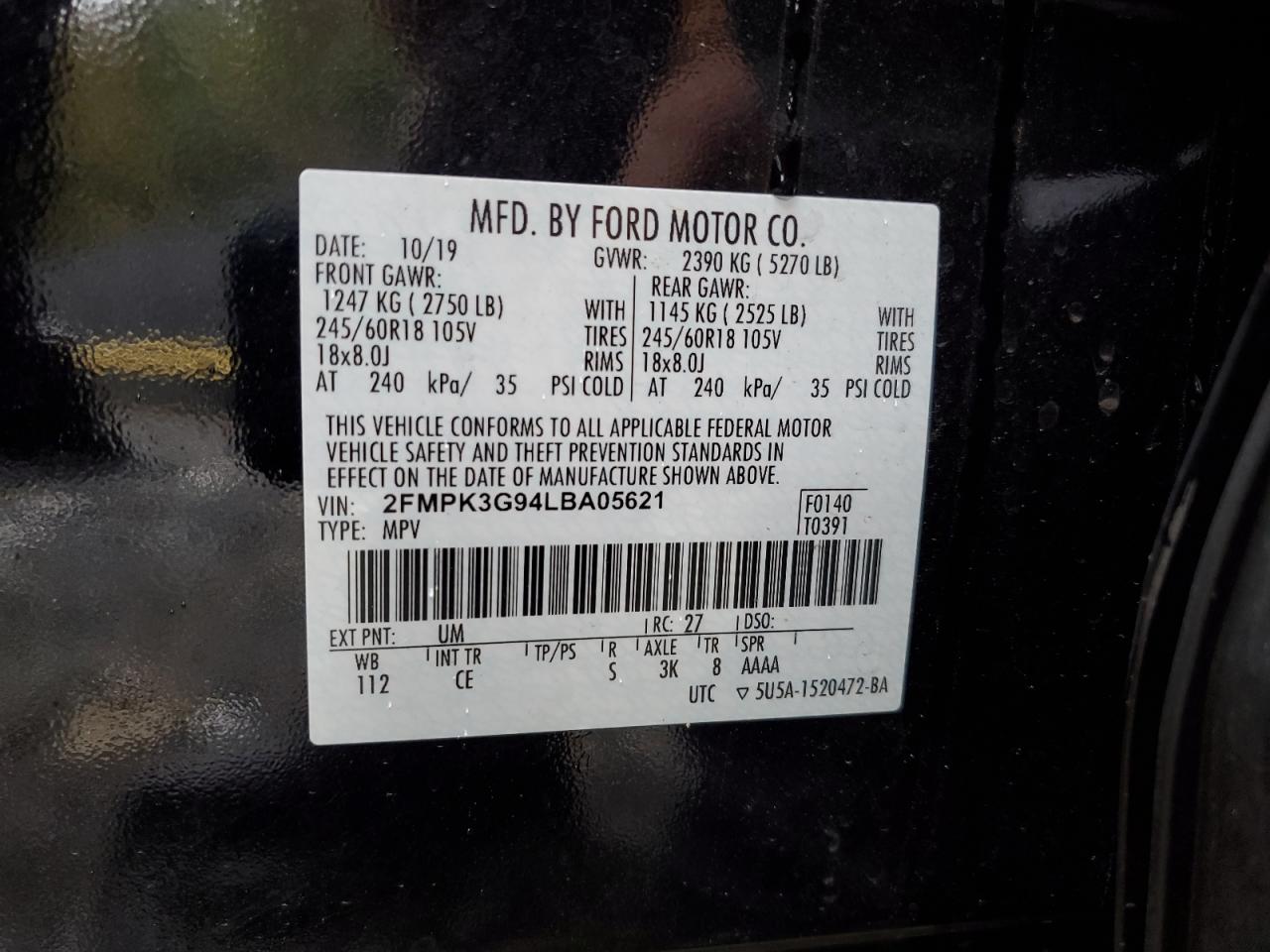 2020 Ford Edge Se VIN: 2FMPK3G94LBA05621 Lot: 82348555